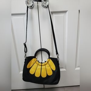 Daisy Black and Yellow Floral Accent Crossbody Bag